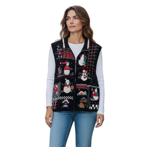 Studio Joy Women's Christmas Sweater Vest Sleeveless Blue Snowman Embellished M